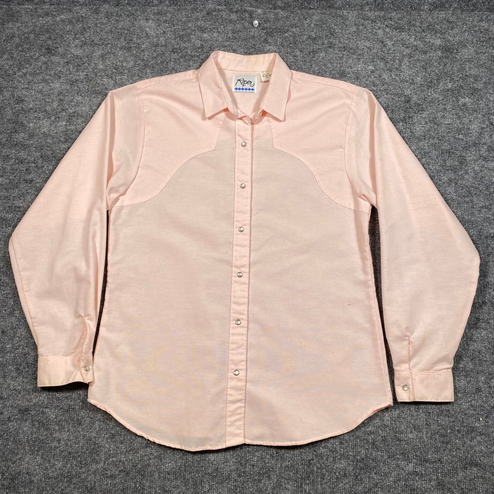 Vintage Roper Pink Pearl‎ Snap Western Shirt Women Size 14 Curved Yoke Made USA